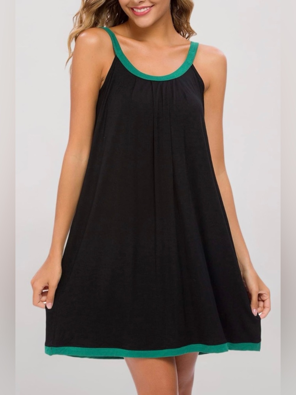 Aviier NWT Black & Green Cotton Blend Sleeveless Nightgown XL House Dress